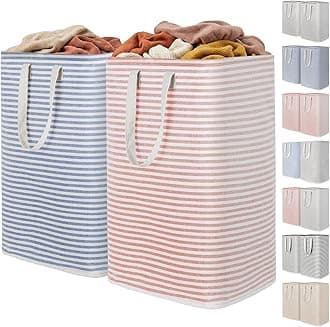 Lifewit 2 Pack Laundry Basket 80L Each, Collapsible Clothes Hamper with Reinforced Handles, Freestanding Waterproof Design for Bedroom and Laundry Room, Pink&Blue 160L Total