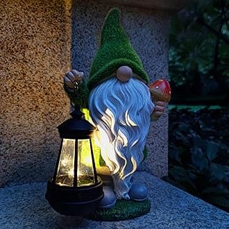 VIOYOUNS Solar Gnomes Garden Statues,Resin Gnome Figurine Holding Mushroom and Solar Lights Lantern,Outdoor Yard Art Decorations for Garden Patio Lawn