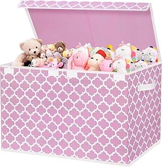 homyfort Toy Box for Girls,Kids - Large Toy Chest Organizers and Storage Boxes with Flip-Top Lid, Collapsible Container Bins for Playroom, Nursery, Closet, Living Room, 24.5"x13"x16" (Pink)