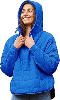 AMEBELLE Women's Oversized Hooded Puffer Jacket Quilted Lightweight Winter Warm Pullover Padded Hoodies Coat(2611-Blue-XXL)