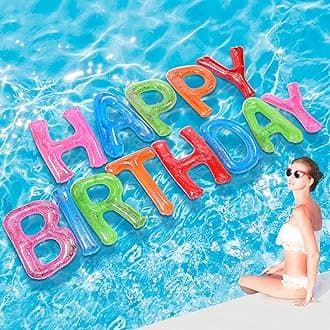 Shappy 20'' Happy Birthday Pool Large Floating Letter Balloons with Adhesive Dots Inflatable Pool Decorations for Summer Birthday Party