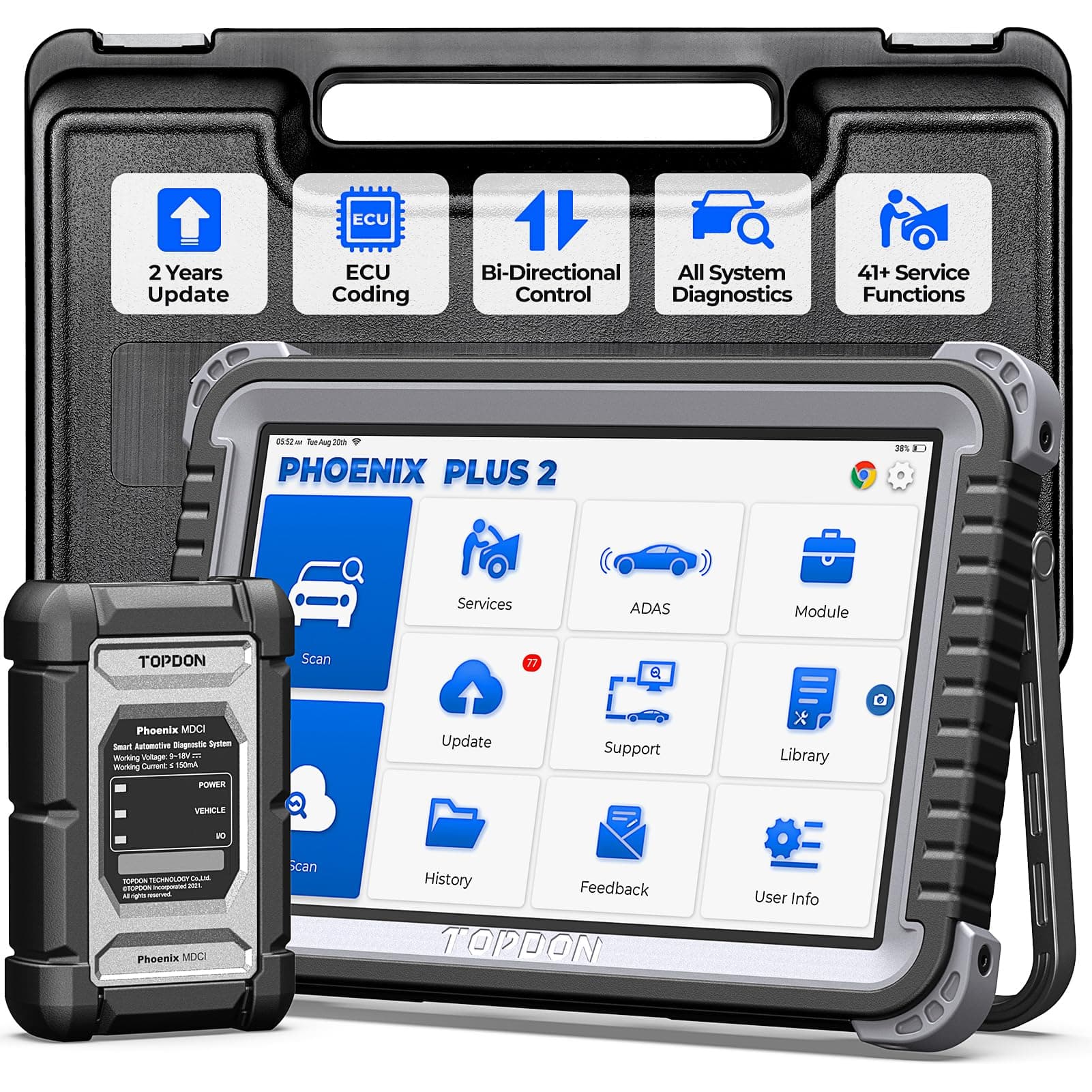 Phoenix Plus 2 Scanner, Bidirectional Scan Tool, ECU Coding, Topology Map CANFD Car Diagnostic Scanner, OEM Full System, 41+ Service, AutoAuth for FCA SGW, V.A.G Guided, 2 Years Free Update