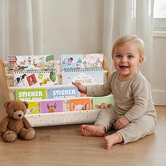 Decorative Wooden Bookshelf for Kids Rooms - Keeps Plenty of Books Neatly Organized & Within Reach for Toddlers - Easy Install Montessori Book Shelf for Baby's Bedroom or Playroom Decor