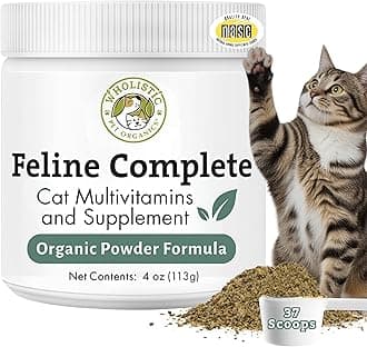 Wholistic Pet Organics Feline Complete - 4 Oz - Multivitamin & Probiotic Powder for Cats - Natural Cat Food & Digestive Support - 37 Scoops