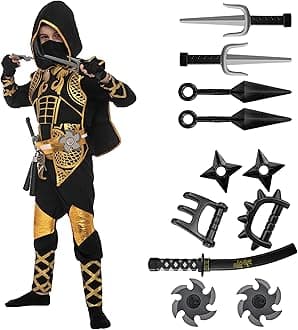 Spooktacular Creations Halloween Golden Ninja fighter costume for kids Toddlers Boys, Fancy Dress for Christmas, Carnival