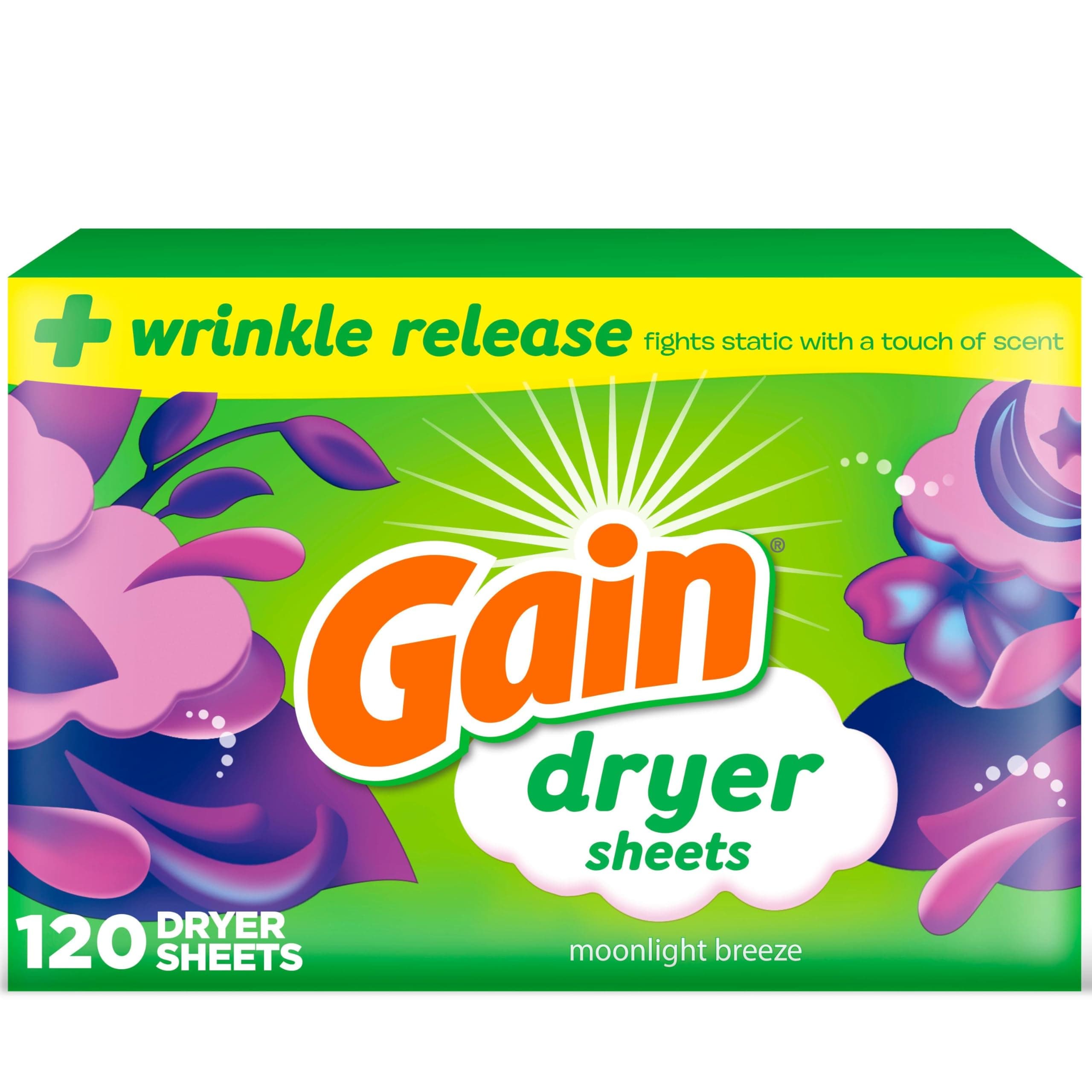 Gain Dryer Sheets, Moonlight Breeze Scent, 120 Count