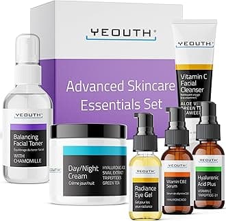 Skin Care Set: Hyaluronic Acid Serum, Vitamin C Serum, Face Cleanser, Toner, Under Eye Gel, Face Cream, 6-Piece Skincare Kit For Women & Men