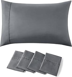 Pillow Cases Standard Size Set of 4 - Dark Grey Brushed Microfiber Pillowcases 4 Pack, Super Soft Pillow Case Covers with Envelope Closure for Kids, Wrinkle, Fade Resistant, 20x26 Inches