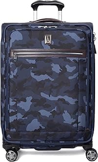 Travelpro Platinum Elite Softside Expandable Checked Luggage, 8 Wheel Spinner Suitcase, TSA Lock, Men and Women, Navy Camouflage, Checked Medium 25-Inch