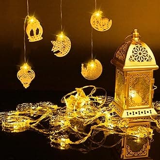 ANPHSIN Ramadan Eid String Light- 9.8ft 20LEDs Eid Moon Star Kerosene Lantern Lamp Battery Operated Mubarak Islam Decorative Indoor Lights String for Muslim Islamic Home Garden Patio Decor Supplies