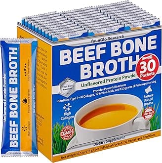 Bone Broth Beef Protein Powder - 15g Travel Sticks, Unflavored, 30 Packets w/Individual Wrapper Sticks - High Collagen & Gelatin from Grass-Fed Bovine for Paleo & Keto Diets