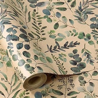 RUSPEPA Wedding Wrapping Paper, 17 in x 16.4 ft, Mini Roll, Eucalyptus Leaf Gift Wrap Paper, Green Flower Kraft Wrapping Paper for Women, Spring, Summer and Birthday