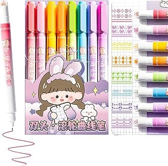 WISHKEY Plastic 2 in 1 Colorful Pen Set with Stamp, Roller Stamp Curve Highlighter Pen Set, Adorable Designs, Smooth Operation, Fancy Pen for Girls, Stationery Gift for Kids, Multicolor, (Pack of 8)
