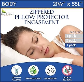 Body Size Pillow Protector 21" W x 55" L – Waterproof Zippered Pillow Cover Hypoallergenic Dust Proof Pillowcase Encasement