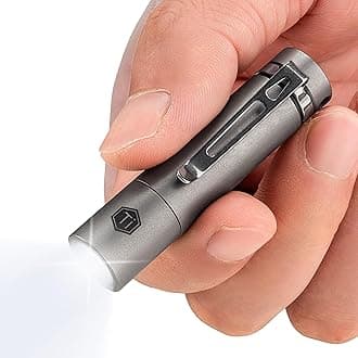 KeyUnity KF04 Mini LED Flashlight with AAA Battery & Pocket Clip - Super Bright Handheld Size Titanium EDC Keychain Penlight for Outdoor Camping, Hiking, Climbing