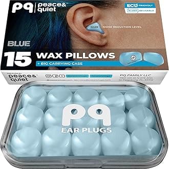 PQ Wax Earplugs for Sleeping and Swimming - 15 Soft Noise Cancelling Silicone Gel Wax Earplugs for Sleeping and Swimming Ear Protection Sound Insulation Level 32dB (15 Pillows) Color: Blue