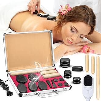 Yunsailing Hot Stones Massage Set with Warmer Kit Hot Rocks Massage Heater Kit with Adjustable Temperature Basalt for Home Spa, Pain Relief, and Relaxation (11 Stones and 3 Sticks)