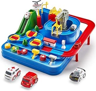 (Car Adventure) - CubicFun Race Tracks for Boys Car Adventure Toys for 4 5 6 7 8 Year Old Boys Girls, City Rescue Engineering Vehicles Car Track Playsets, Kids Toys