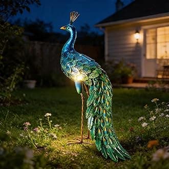 Outdoor Solar Peacock Statue Garden Decor Metal Yard Art for Lawn Backyard Party Wedding Christmas Decoration Gifts for Women Mom
