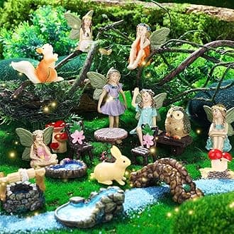 Roowest 19 Pcs Garden Accessories Garden Fairies Kit Miniatures Garden Animals Cute Tiny Mushroom Mini Pond Bridge Figurine Miniature Figurines Micro Landscape Ornaments for Home Garden