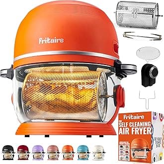Fritaire Non-Toxic Air Fryer-Teflon & BPA-Free,4.7LGlass Bowl, 360 Visibility,Easy Self-Cleaning,Vortex for Even Cooking,with Rotisserie and French Tumbler,Orange