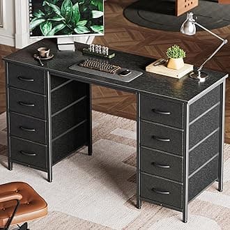 Huuger 47 Inch Computer Desk with 8 Drawers, Office Desk Work Desk for Home Office, Study, Gaming Desk with Fabric Drawers, Large Storage, Black