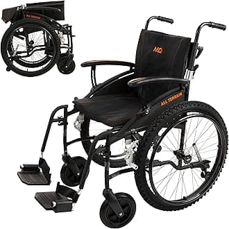 MobiQuip All Terrain Adult Wheelchair, Self-Propelled - 12.5kg Lightweight, Aluminium Frame - Black, Standard 18" Seat - Easy-Fold & Quick Release - 24" Pneumatic Tyres - Customisable Support