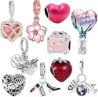 10 Pack Silver Bead Charms for Pandora Bracelets and Necklaces Charm for Woman Cubic Zirconias Dangle Pendant Jewelry Beads Set Style1