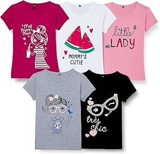 T2FGirls Cotton Printed Regular Fit T-Shirt (Pack of 5)