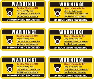 (Set of 6) in Car Camera Recording Warning Stickers 4x2 Inch,Anti-Theft,Traceless Adhesive Design Video and Audio Recording Stick on The Inside or Outside of The Car Window