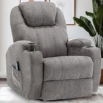 Recliner Chair, Rocking Chair with Massage and Heat, 360° Swivel Recliner Chairs for Adults, Rocker Manual Recliner with Remote Control and Cup Holder for Living Room, Bedroom, Nursery