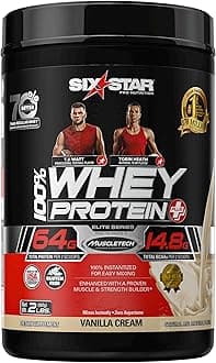 Whey Protein Powder | Six Star Whey Protein Plus | Whey Protein Isolate & Peptides | Lean Protein Powder for Muscle Gain | Muscle Builder for Men & Women | Vanilla, 2 lbs (Package May Vary)