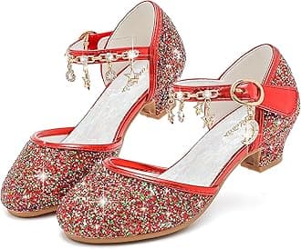 Furdeour Girls Dress Shoes Princess Crystal High Heels Closed Toe Party Wedding Flower Girls Shoes Toddler Little Big Kid