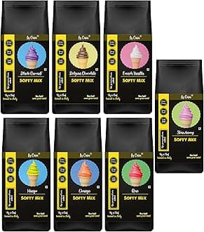Soft Serve or Softy Premix | Combo Pack of 7 | Extra Creamy & Strong Flavor | 7x250g |