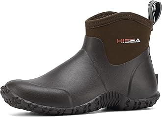 HISEA Men's Rain Boots, Ankle Height Garden Shoes Waterproof Rubber Neoprene Mud Boots Durable Insulated Short Outdoor Work Booties for Gardening Farming Camping Fishing and Yard Working