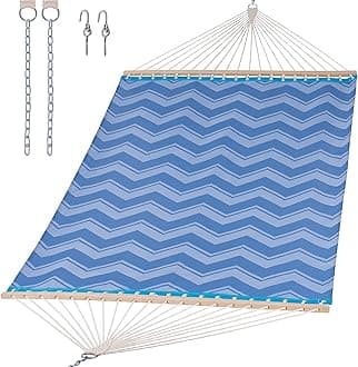 SUNCREAT Portable Double Outdoor Hammock, 450lbs Capacity, Quick Dry 2 Person Hammock with Hardwood Spreader Bar, Blue Waves