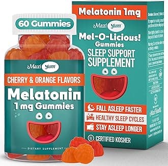 Maxi Health 1mg Melatonin Gummies – Kids Melatonin Chewables with Natural Cherry & Orange Flavor – Adult and Baby Sleep Help Supplement to Support Restful Nights (60 Count)