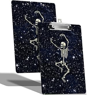 A4 Size Clipboard with Hanging Hook and Low Profile Clip, Plastic Nurse Clipboard Writing Drawing Board with Double-Sided Dance Skull Print for Woman Kids Office School Use