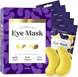DERMORA Golden Glow Under Eye Patches | Rejuvenating Treatment | Dark Circles, Puffy Eyes, Refreshing, Revitalizing, Travel, Wrinkles |15 Pairs Eye Gels