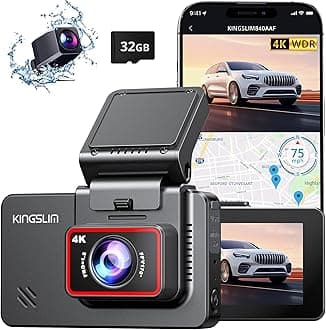 Kingslim Dash Cam Front and Rear 4K – D4 Dual Dash Camera for Cars WiFi GPS, Dashcam with 32GB SD Card, 3 Inch Touchscreen, Night Vision, App, Parking Mode, G-Sensor, Black