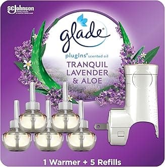 PlugIns Refills Air Freshener Starter Kit, Scented and Essential Oils for Home and Bathroom, Lavender & Aloe, 3.35 Fl Oz, 1 Warmer + 5 Refills
