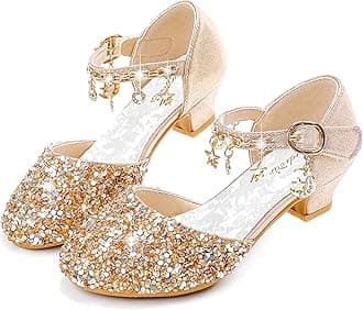 Furdeour Girls Dress Shoes Princess Crystal High Heels Closed Toe Party Wedding Flower Girls Shoes Toddler Little Big Kid
