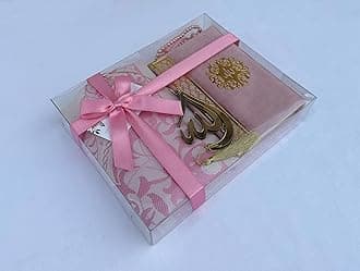 SAIKA Prayer Rug Set with Thanks Card, Full Arabic Quran Prayer Rug, Beads and Car Hanger Set,Ramadan Eid Wedding Birthday Graduation Mother's Day (Pink)