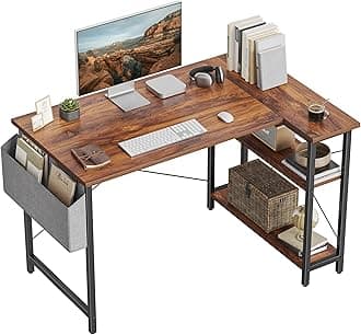 CubiCubi L Shaped Desk, 47 Inch Computer Desk with Reversible Storage Shelves Home Office Corner Desk Study Writing Table, Rustic Brown