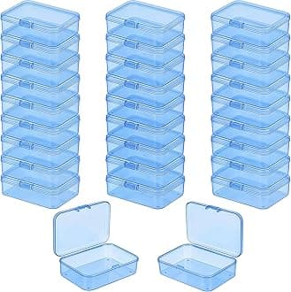 LJY 28 Pack Small Plastic Box with Hinged Lid 8.5 x 5.5 x 2.5 cm – Clear Rectangular Small Storage Boxes for Diamond Art Accessories, Beads, DIY Craft Storage and Hardware Organiser (Blue)