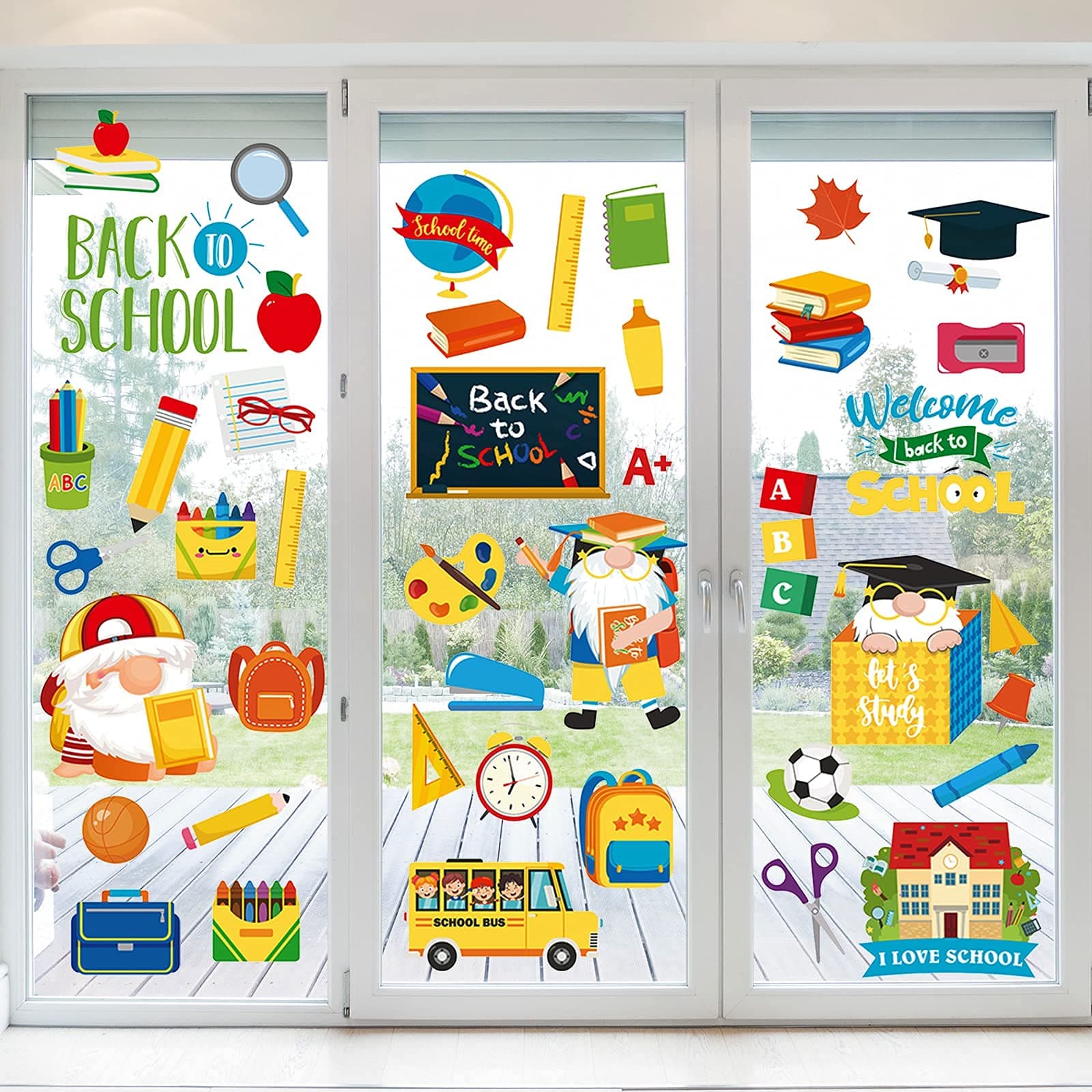 8 Sheets Back to School Window Clings - Reusable Static Window Stickers for Classroom, Wall, Glass, Car, Day, Welcome Decorations