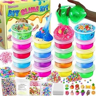 18 Cups DIY Slime Kit, Slime Making Kit for Girls, Glow in The Dark, Crystal Clear Slime with Add-ins, Foam Balls, Charms, Party Favors Gift Toys for Kids 3-12