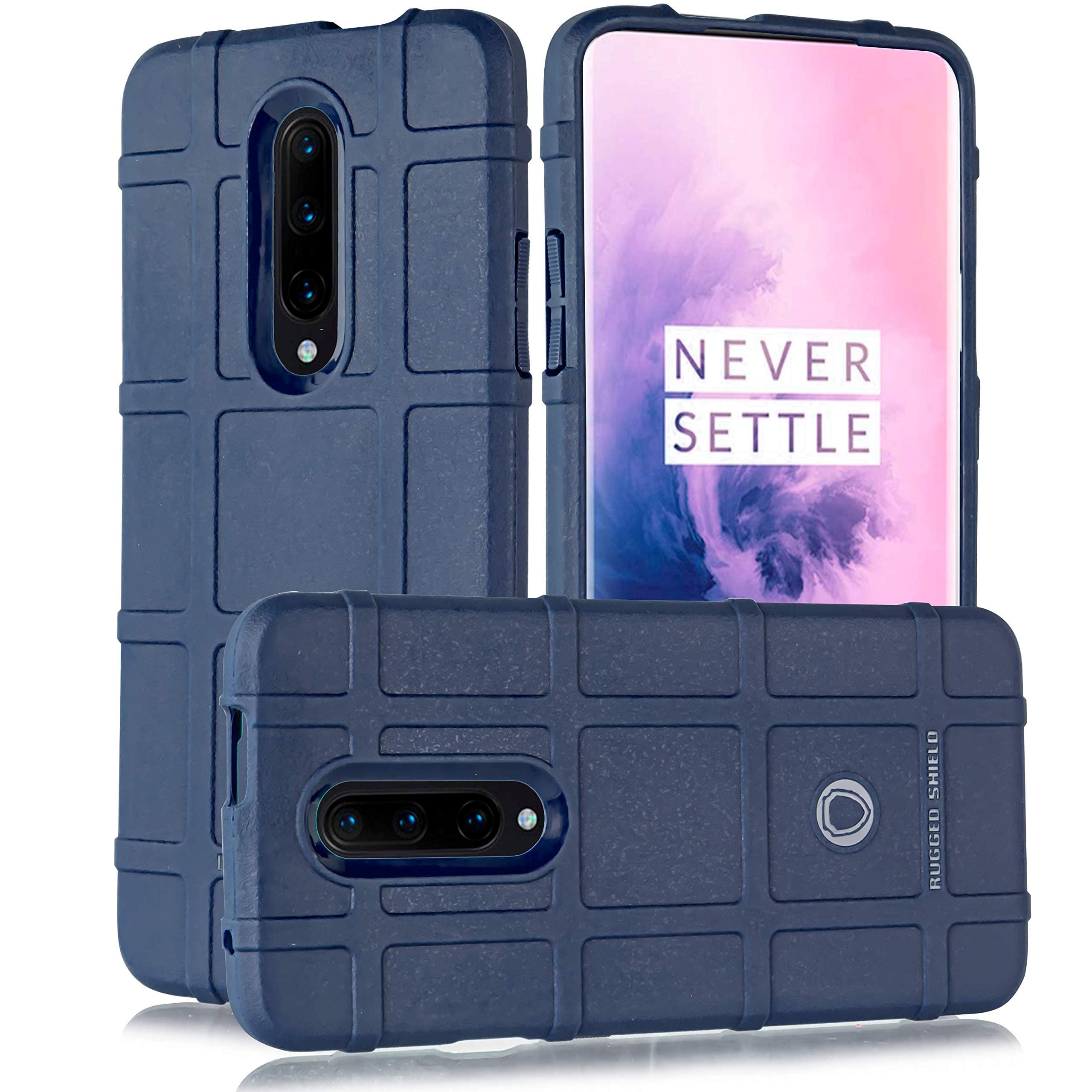 for OnePlus Seven Pro Rugged Rubber Case+Temper Glass Thick Solid Rugged Solid Armor Protective Cover Case for OnePlus 7 Pro (Blue)