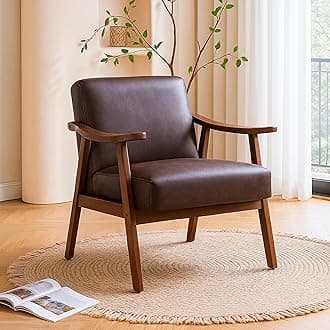 Accent Chair with Microfiber Upholstery and Solid Wood Frame, Classic Mid-Century Modern Living Room Furniture for Extra Seating, Dark Brown