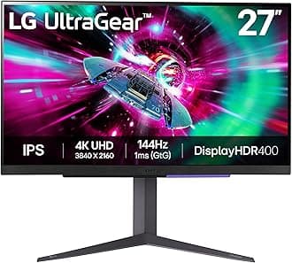 UltraGear 4K Gaming Monitor 27GR93U, 27 inch, 4K, 144Hz, 1ms GtG, IPS Display, HDR 10, NVIDIA G-Sync compatible & AMD FreeSync, Smart Energy Saving, Displayport, HDMI
